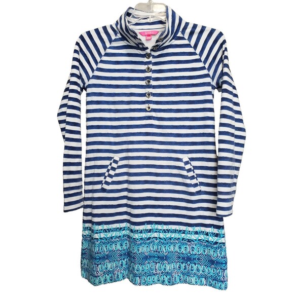 Lilly Pulitzer UPF 50+ Captain Popover Dress Positano Stripe Slash Pockets Small - Picture 1 of 9